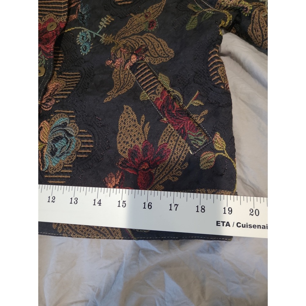 Vtg. Norm Thompson boho black textured floral jean style jacket Women SZ S - Picture 10 of 11